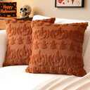 Pack of 3 Artscope Halloween Pillow Covers 16 x 16 Set of 2 Decorative Ghost Holiday Pumpkin Throw Pillow Cases Soft Plush Faux Fur Couch Cushion Case for Farmhouse Halloween Sofa Bed Room Home Decor-Rust