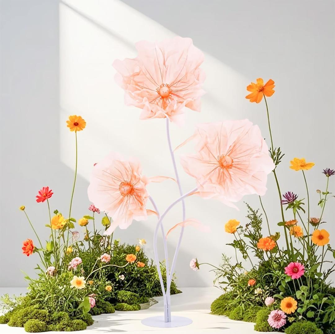 Large Giant Flowers Artificial Silk Flower: Big Fake Flower for Decoration Wedding Reception Essential Decoration 5.58ft 3D with Stems and Stands Party Banquet Background Home Decor Champagne