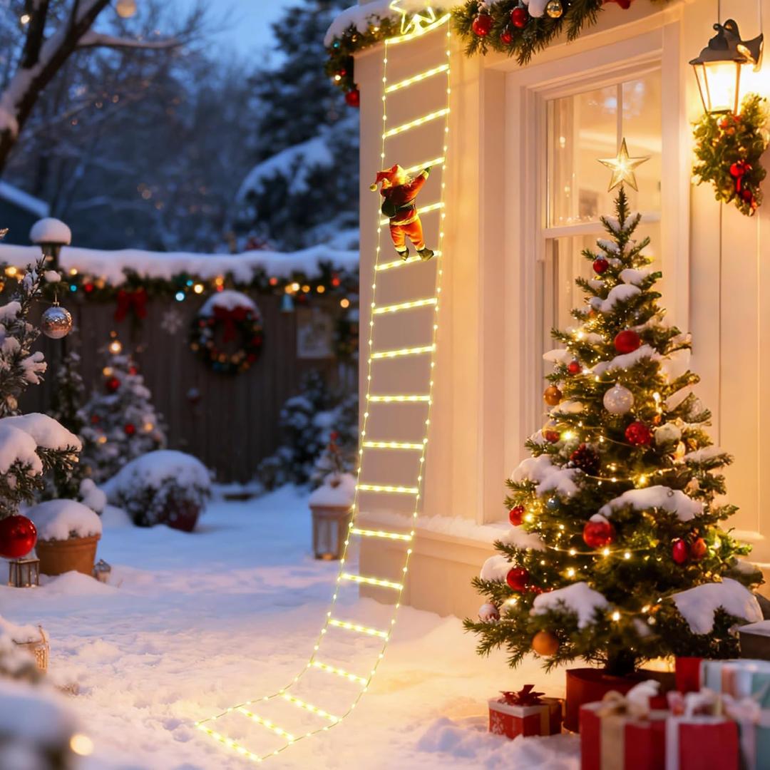 360 LED Lights Adjustable 10ft Vertical IP65 Waterproof Remote Control Christmas Stair Light, Warm White LED Indoor/Outdoor Hanging Star Step Decor with 8 Effects