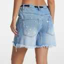 D-Sun Women's Denim Shorts Summer Mid Waist Drawstring Straight Leg Raw Hem Jean Shorts Baggy Boyfriend, Light Blue, 18