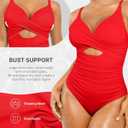 SHAPELLX Tummy Control Swimsuits Women V Neck One Piece Bathing Suit Ruched Push Up Slimming Swimwear Built-in Bra (XXL)