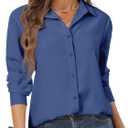 hearain Womens Button Down Shirts Long Sleeve Chiffon Blouse Basic Classic Collared Soft Shirt Classic Blue Size XL