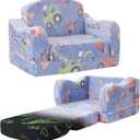 Thick Comfy Toddler Chair and Couch for Kids,2-in-1 Soft Plush Fold Out Sofa for Children,Convertible Couch to Lounger for Toddler, Car Excavator