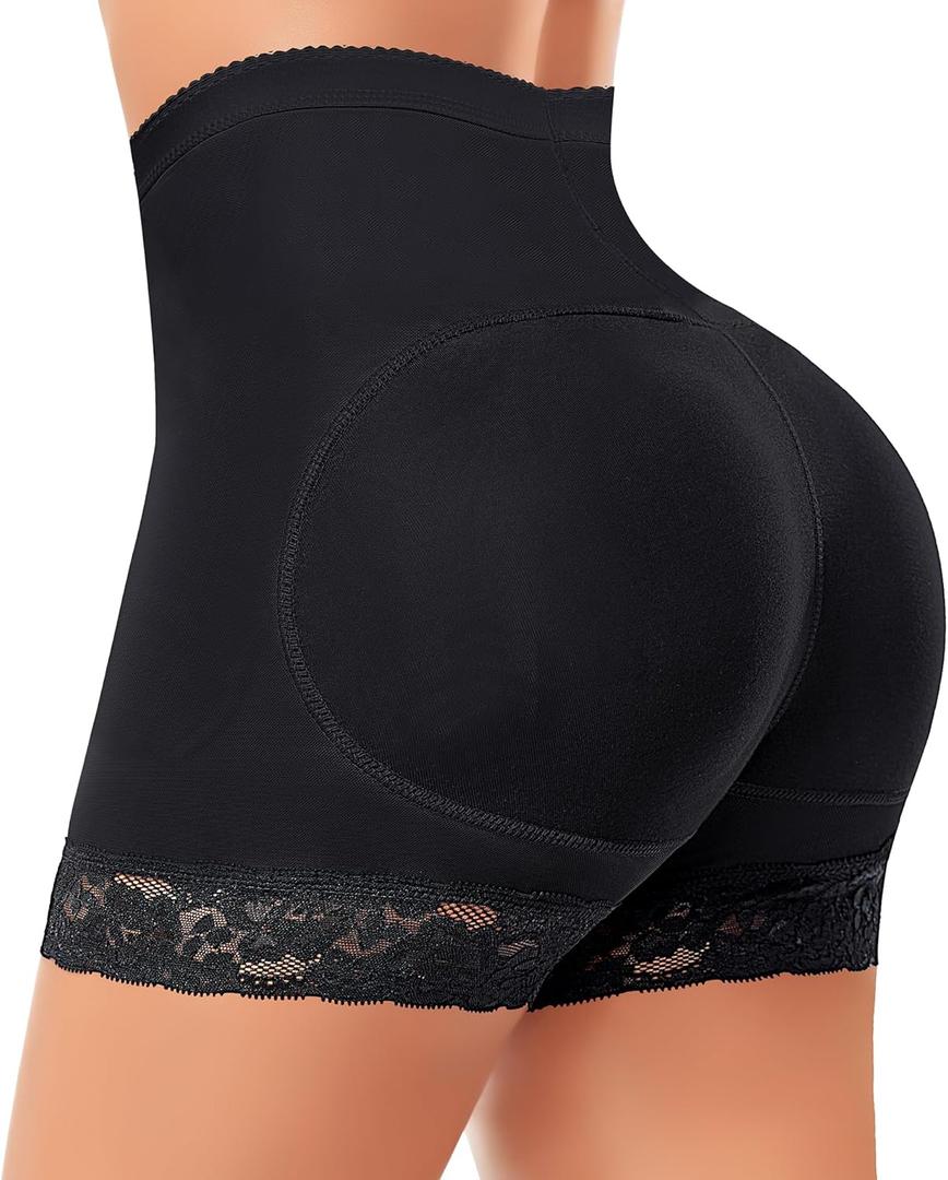 Padded Underwear for Women Butt Lifter Panties Booty Pads Butt Enhancer Lace Boyshorts Shapewear (X-Large, #2 Black-high Waisted)