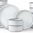 LIANYU Plates and Bowls Dinnerware Sets for 8, 24 Piece Stoneware Tableware Dishes Set Includes Dinner Dessert Plate Cereal Bowl, Rustic Terracotta Underside, Dishwasher & Microwave Safe, Lucent White