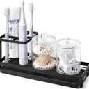 MYITYARD Toothbrush Holders for Bathrooms, 4 Slots Rustproof Metal Tooth Brushing Organizer with Drainage, Electric Tooth Brush Toothpaste Holder for Bathroom Countertop, Black