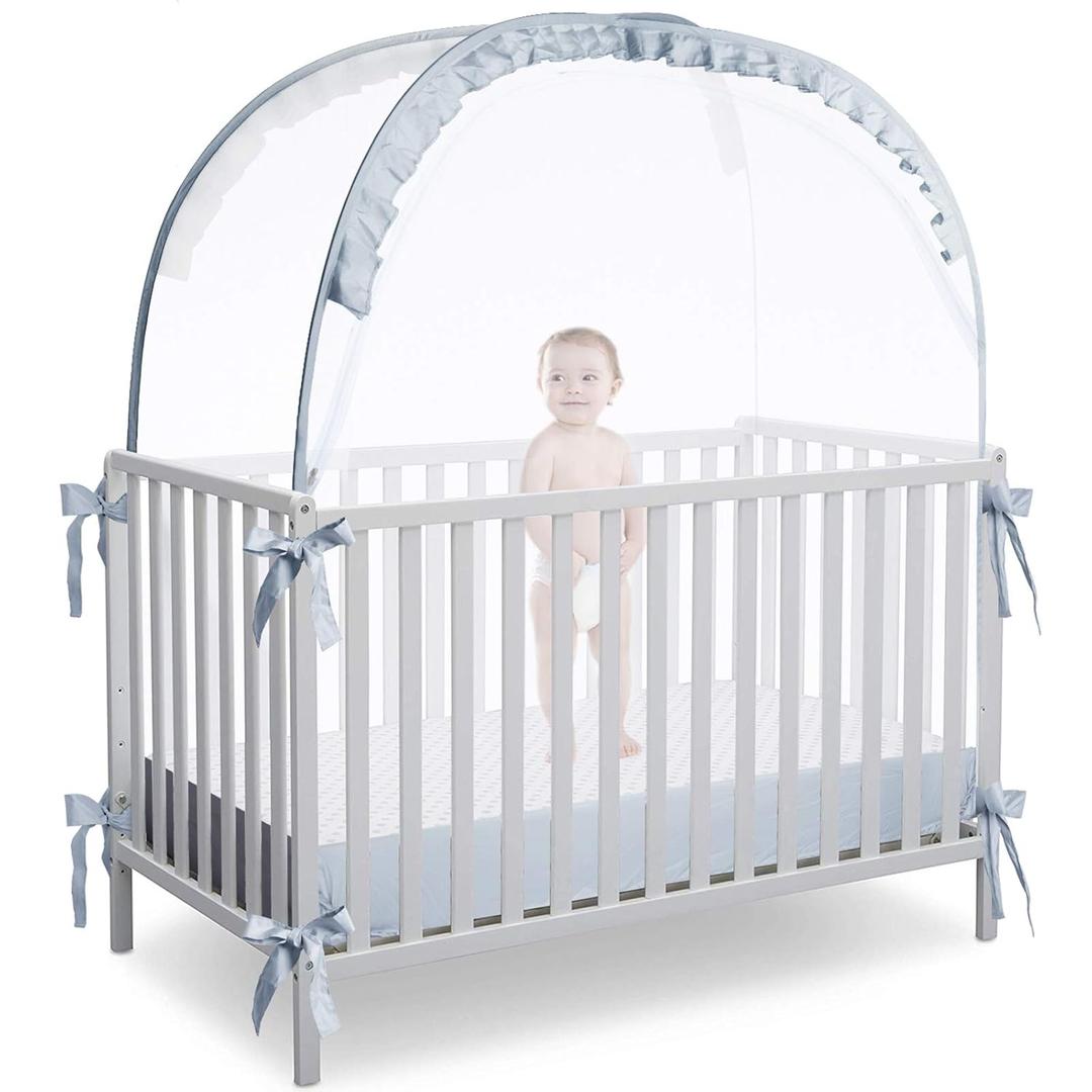 Crib Tent Crib Net to Keep Baby in, Pop Up Crib Tent Canopy Keep Baby from Climbing Out (55.2" L x 27.6" W x 51.6" H) (Gray)