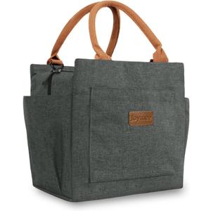 Joymee Lunch Bag Women Insulated Lunch Box Reusable Leakproof Large Spacious Cooler Tote for Womens Mens Adults with Bottle Holder and Side Pockets for Work Office Travel Picnic -Charcoal Gray