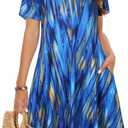 Summer Dresses for Women Casual Tshirt Short Sleeve Floral Sundress Beach Cover Ups with Pockets (Small, Blue Stripe)