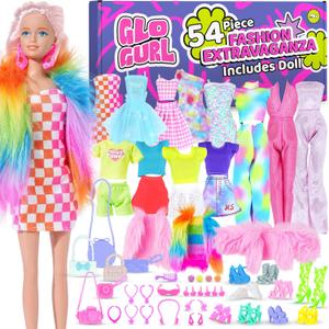 54 Pcs, 11.5 inch Doll Included, Extra Trendy Doll Clothes & Accessories Set | Girls Gift for Ages 5-7, Kids Toys for 3, 4, 5, 6, 7, 8 Year Old Birthdays or Any Occasion