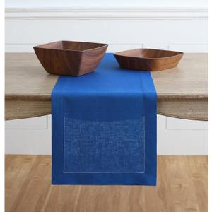 Solino Home Linen Royal Blue Table Runner 120 Inches Long - 100% Pure Linen 14 x 120 Inch Table Runner for Spring - Classic Hemstitch