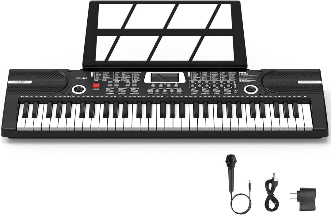 61 keys keyboard piano, Electronic Digital Piano with Built-In Speaker Microphone, Sheet Stand and Power Supply, Portable piano Keyboard Gift Teaching for Beginners (Black)