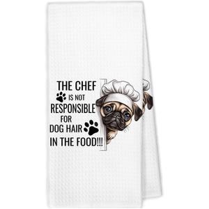 Funny Pug Dog Kitchen Towels, Pug Lovers Gifts for Women Dish Hand Tea Towels, Funny Dog Mom Lovers Owner Gifts Decorative Towel for Kitchen, 16x24 Inch