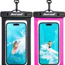 Hiearcool Waterproof Phone Pouch,Underwater Phone Cases Compatible for iPhone 16 15 14 13 Pro Max,Waterproof Dry Bag for Cruise Travel Essentials Phone Water Protector Pouch-Black&Bright Red-2Pack