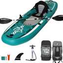 TIGERXBANG 10.2'x35''x8'' Inflatable Kayak with Detachable Seat, SUP-Kayak Set Includes Hand Pump/ Aluminum Oar/ Backpack, Inflatable Boat for Adults/ Kids | for Fishing, Touring-Green