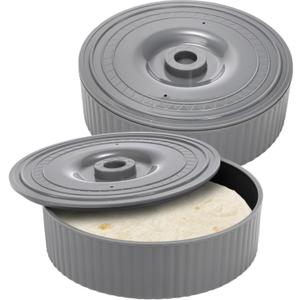 Covzoe 2 Pack Tortilla Warmer, 8.5 x 2.5 Inch Tortilla Server with Lid, Taco Holder for Party, Pancake Keeper Perfect for Keeping Tortillas, Waffles Warm, Microwave Safe, Gray