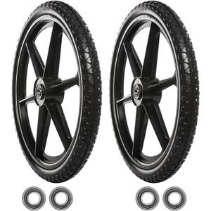 2 PCS 20" PU Flat Free Tire with 3/4'' and 5/8'' Bearings, Non-inflated Tires and Wheels, 20x2 Inch Wheel for Wheelbarrow, Carts, Garden Trailers, 1.95 Tire Width