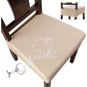 Genina Waterproof Seat Covers for Chairs Seat Covers for Dining Room Chair Slipcovers Kitchen Chair Covers Dining Chair Covers (6PCS-Rear-covered, Khaki)