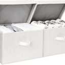 StorageWorks Fabric Storage Bins with Lid, Decorative Storage Boxes for Shelves, Stackable Closet Organizer Basket with Handles, Large, Mixing of Beige, White & Ivory, 2-Pack