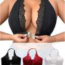 SOLY HUX Plus Size Bras for Women 3 Piece Front Closure Lace Halter Wireless Bra Comfort Everyday Bralette (XX-Large Plus)