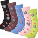 5-6 Pairs Women's Cute Cat Socks Gifts, Funny Novelty Animal Print Crew Cotton Socks Christmas Gifts for Women Girls