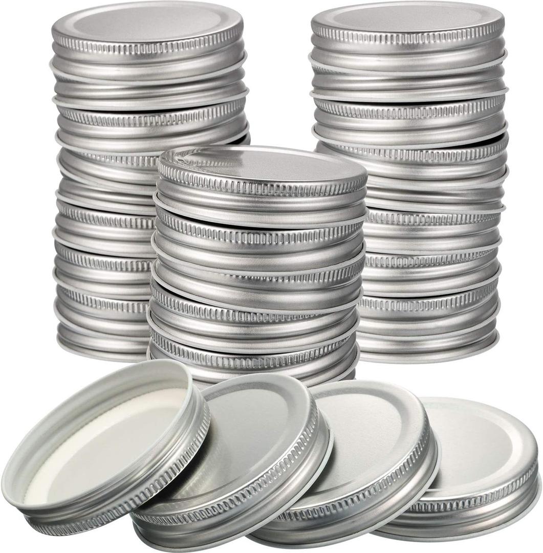 Chuangdi 30 Packs Mason Jar Lids Bulk Regular Mouth Canning Lids Leak Proof Secure Mason Storage Solid Caps(Silver,Steel)