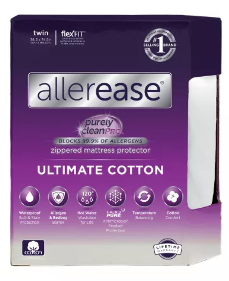 AllerEase Twin Ultimate Cotton Top Waterproof Allergen and Bedbug Barrier Zippered Mattress Cover Protector: Hypoallergenic Encasement