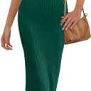 MEROKEETY Womens Summer Bodycon Knit Midi Dress 2026 Spring Beach Vacation V Neck Casual Sleeveless Ribbed Sweater Dresses (Large, Darkgreen)