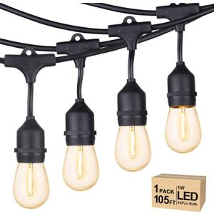 Svater Outdoor String Lights Led 105FT, Commercial Grade Patio Light with 1W Dimmable S14 Shatterproof Bulbs, ETL Listed Heavy-Duty Outside Waterproof Cafe Bistro Market Lighting Warm White