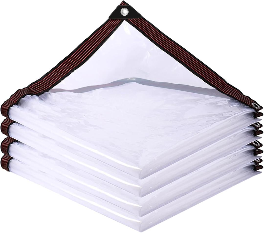 Clear Tarp Waterproof with Grommets 8x12,Heavy Duty Clear Plastic Tarp Cover,Clear Vinyl Tarp for Outdoor/Patio/Garden/Chicken Coop/Cat Litter, 8x12 ft-1P