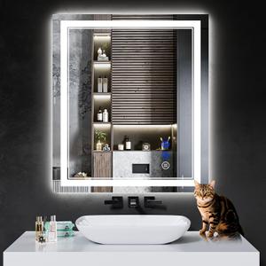 32"x28" LED Bathroom Mirror with Anti-Fog, Stepless Dimmable Lights, 3 Color Modes, Shatter-Proof Tempered Glass,Waterproof Design