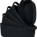 CubesLand Small Cotton Rope Storage Basket Set 5, Shelves Baskets for Organizing with Handle, Decorative Closet Storage Bins for Countertop Toilet Paper Basket for Toilet Tank Top,Black Basket