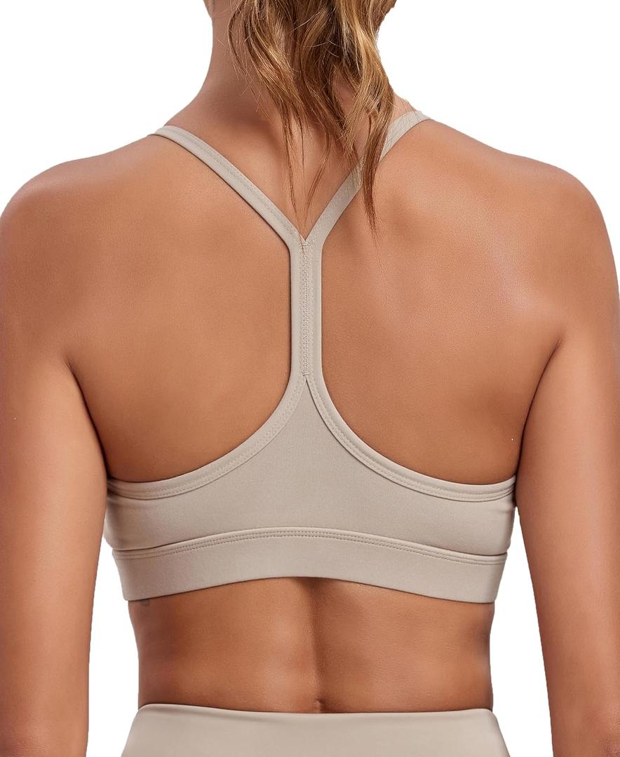 Women's Sports Bras Y Back Racerback Removable Padded Strap Yoga Bras Low Impact Workout Top (Large, Dark Khaki)