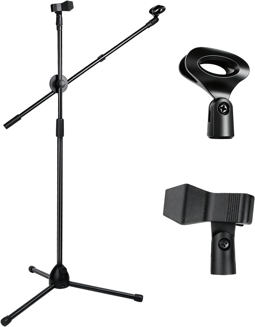 Bullfighter Mic Stand Floor Adjustable Boom Tripod Microphone Stands,Double Mic Stable On Stage for Singing,Portable Heavy Duty Two Mic Clip Holder with Boom Arm for Podcast,Studio,Karaoke,Live Events