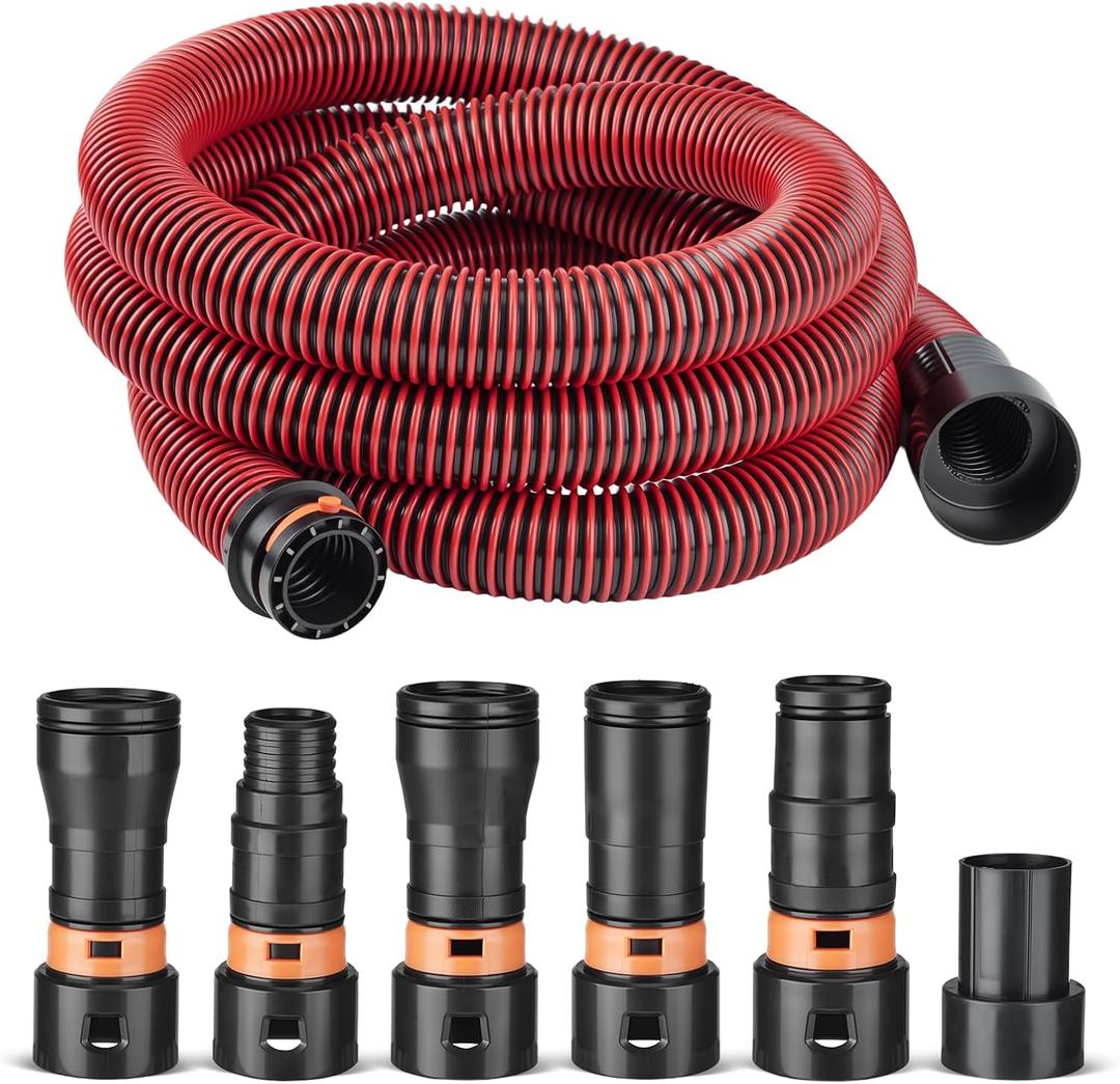 10FT Shop Vac Hose with 6 Adapter Attachments,Fits 1-1/4" Vacuum Cleaner Hose,Multi-Size Fittings 0.9" to 1-3/4",Universal Shop Vac Accessories (Please Confirm Hose Size Compatibility)