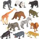LOMIMOS 12Pcs Mini Wild Animal Figure Toy,Realistic Safari Animal Figurines Model Cake Topper Decoration for Children Kid Birthday Christmas Educational Learning Party