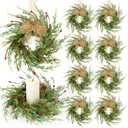 8 Pcs 9 Inch Christmas Wreaths for Kitchen Cabinet Artificial Cedar Pine Hanging Wreath with Red Berries Pine Needles for Front Door Xmas Swag Wreaths for Christmas Winter Farmhouse Home Decorations