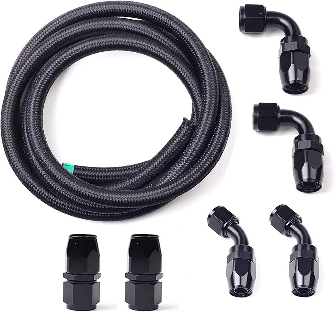 BLACKHORSE-RACING 12AN 12 Ft Universal Premium Braid Stainless Steel Fuel Line Filler Feed Hose W/ 6pcs Rotary Swivel Hose Ends Kit