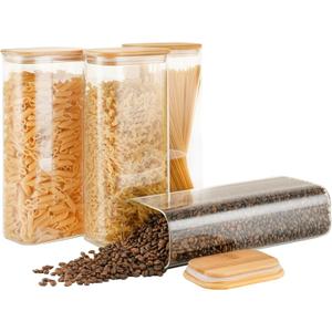 D2scrma 71oz Rectangle Airtight Glass Storage Containers with Bamboo Lids (Set of 4), Square Food Storage Jar, Pantry Organizers for Sugar, Flour, Spaghetti and Coffee beans (with Black Lable)