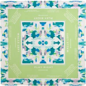 KRD x Preppy Goods Seaglass Garden Mahjong Mat - Blue & Green Grandmillennial Mahjong Playing Mat with Instructional Layout for American Mahjong, 32.5"x32.5"
