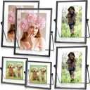 Amyhill Set of 6 Metal Picture Frames Vintage Minimal Ornate Floating Frames 4, 6, 7 Inches Photo Antique Easel Stand Vertical Glass Holder for Pictures Photos Desk Tabletop Display(Black)