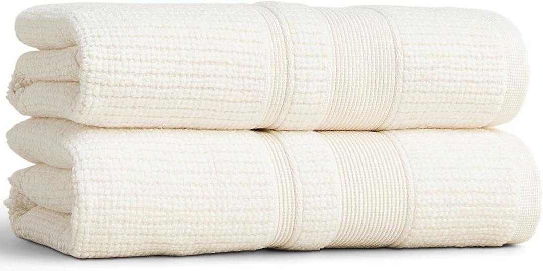 Preston Lane Douro Hand Towel Set 2 Pack Luxury Cotton Towels, Ultra Soft & Absorbent, Quick-Dry Spa-Quality Bathroom Towels, Made in Portugal, Alabaster 18.5 x 27.5