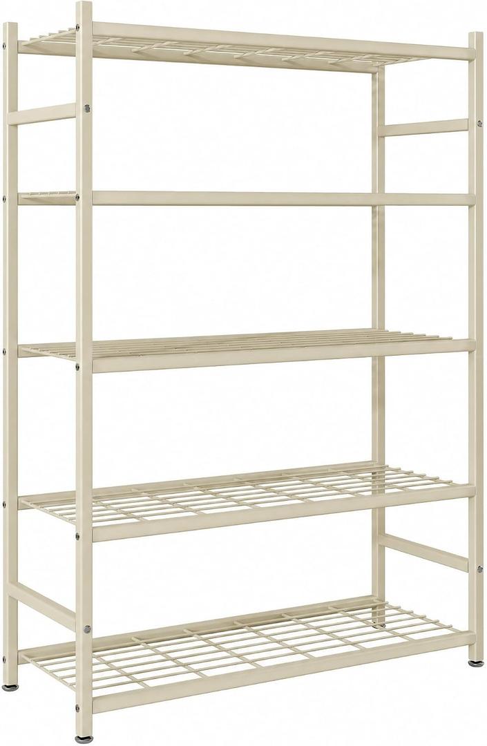 Storage Shelves, 5-Tier Metal Shelving Unit with Adjustable Feet, Shelf Organizer for Garage, Kitchen, Pantry and Closet Organization, 36.4" x 11.8" x 68.3", Cream White