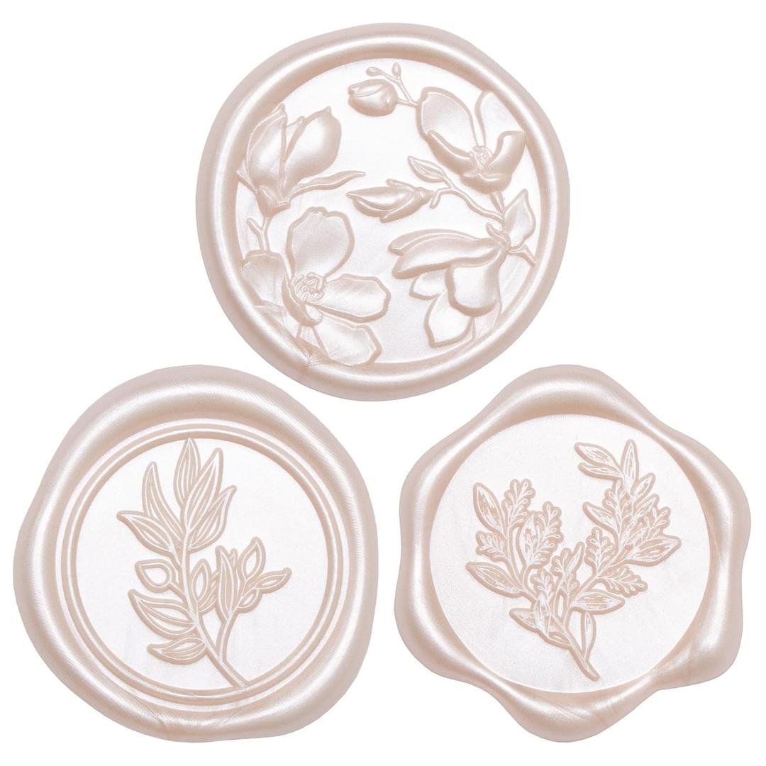 UNIQOOO Wax Seal Stickers - (3 Designs in 1 Pack) Wedding Invitation Envelope Seal Stickers, 60 Pcs Self-Adhesive Stickers, Perfect for Invitation, Christmas, Gift Wrapping (Champagne)