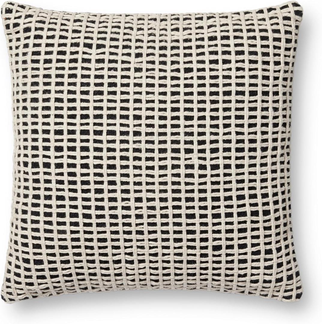 Loloi PLL0119 Black/Ivory 18'' x 18'' Cover w/Poly Pillow