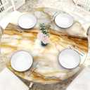 Marble Grain 48 Inch Round Fitted Cloth Tablecloth with Elastic Edged, Waterproof Oil Proof Wipeable Table Cover for Indoor Outdoor Patio Table, Fits Round Tables Up to 46" - 50" Diameter