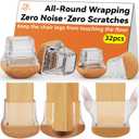 32pcs Chair Leg Floor Protectors for Hardwood Floor |Protect Wood Tile Floors Chair Leg Caps with Wrapped Felt Pads| Anti-Scratch Reduce Noise |Fit Angled Chair Legs| Clear Square L Fit:1.05"-1.25"