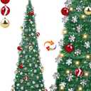 5 Ft Pop Up Christmas Tree with Lights Collapsible Skinny Tinsel Pencil Tree Snowflake Balls Star 50 Warm White & Multicolor Light 8 Mode Timer Battery Operated Home Holiday Party Decor Easy Assembly