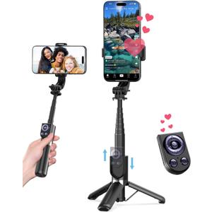 Selfie Stick Tripod with Detachable Wireless Remote, Extendable 32 Tripod for iPhone Compatible with Android, Portable Lightweight Aluminum Phone Tripod Stand for Travel
