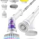 6-in-1 Electric Spin Scrubber, Cordless Power Scrubber with 47.2" Long Extendable Handle, 2-Speed Scrub Brush with Cleaning Scouring Pads, IPX7 Waterproof for Tile & Floor Cleaning, White-qb2